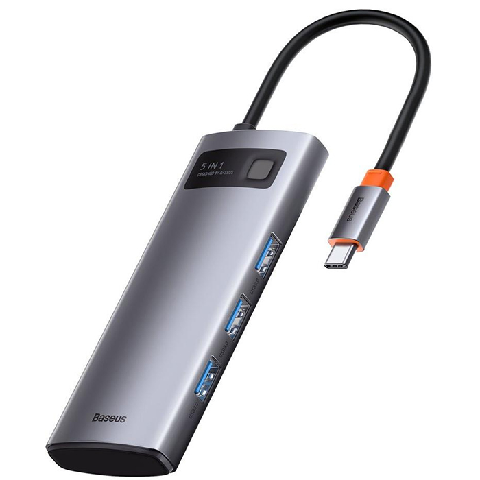 USB концентратор Baseus Multi-functional HUB Metal Gleam Series 5-in-1 (CAHUB-CX0G
) Grey