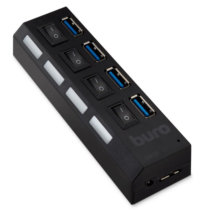 USB концентратор Buro, 4 порта, BU-HUB4-U3.0-L, USB 3.0, black