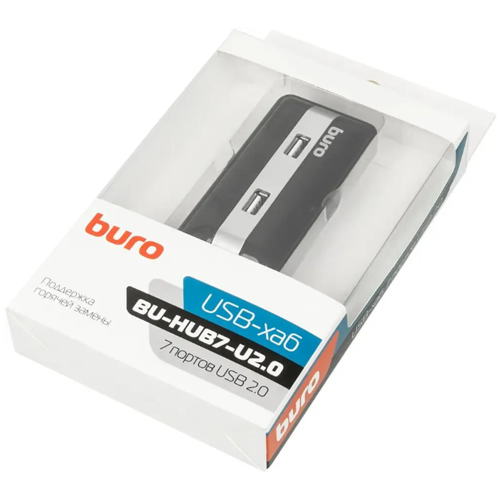 USB концентратор Buro, 7 портов, BU-HUB7-U2.0, USB 2.0, black