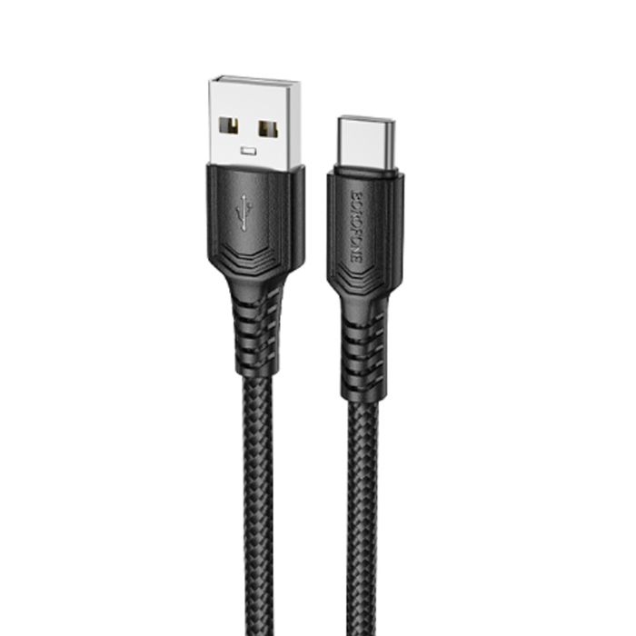 Type-C - USB кабель 1.0m  Borofone BX116 Certain (Black), нейлоновая оплетка. 6941991119804