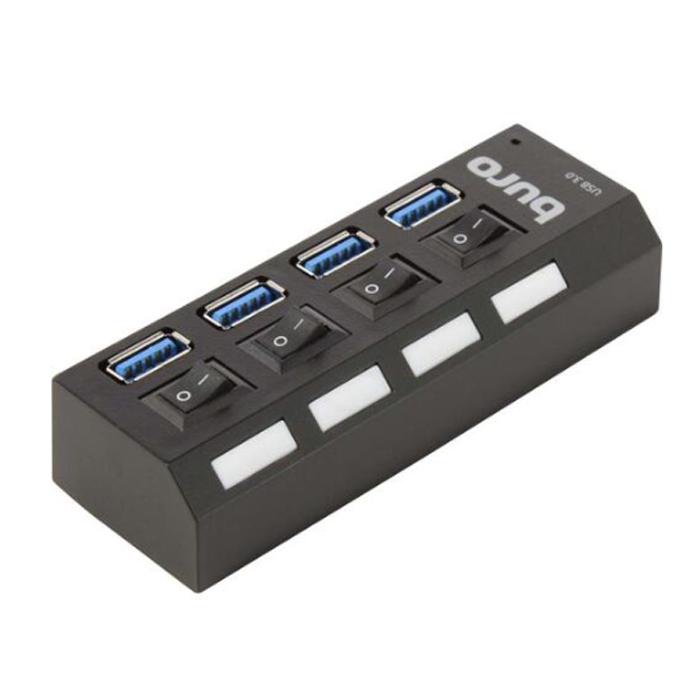USB концентратор Buro, 4 порта, BU-HUB4-U3.0-L, USB 3.0, black