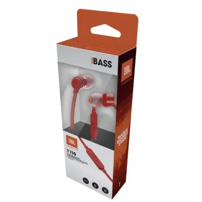 Наушники внутриканальные JBL T110 с микрофоном, 3.5мм, красный (JBLT110RED)