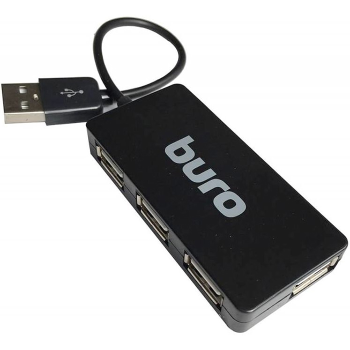 USB концентратор Buro, 4 порта, BU-HUB4-U2.0-SLIM, USB 2.0, black