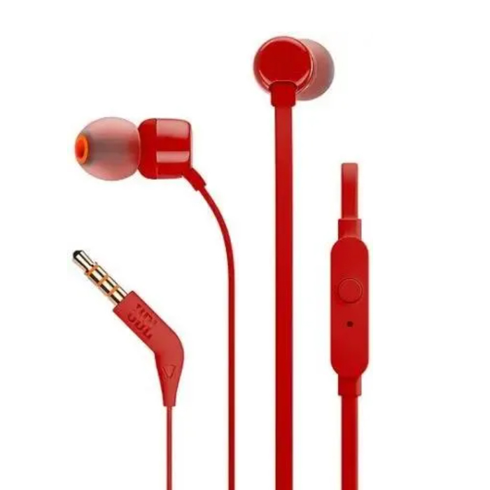 Наушники внутриканальные JBL T110 с микрофоном, 3.5мм, красный (JBLT110RED)