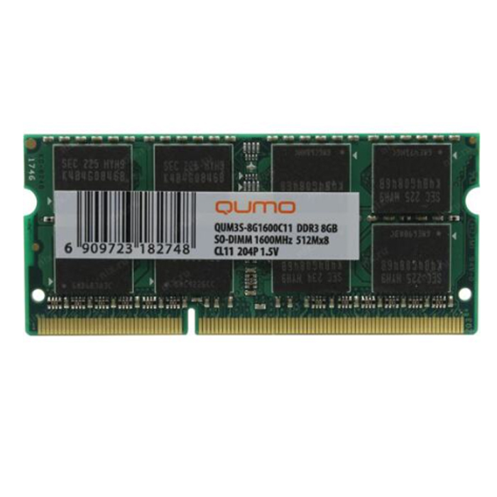 Модуль памяти Qumo 8GB DDR3 1600MHz SODIMM (QUM3S-8G1600C11)