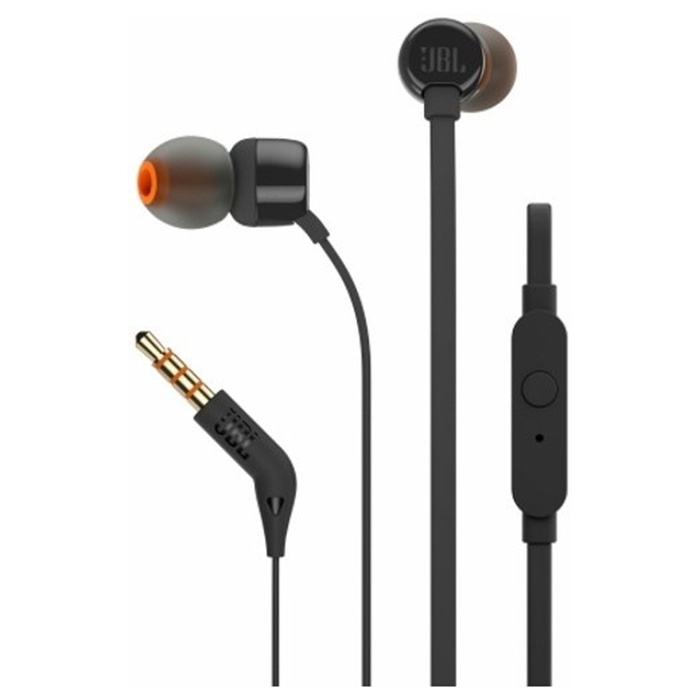Наушники внутриканальные JBL T110 с микрофоном, 3.5мм, черный (JBLT110BLK)