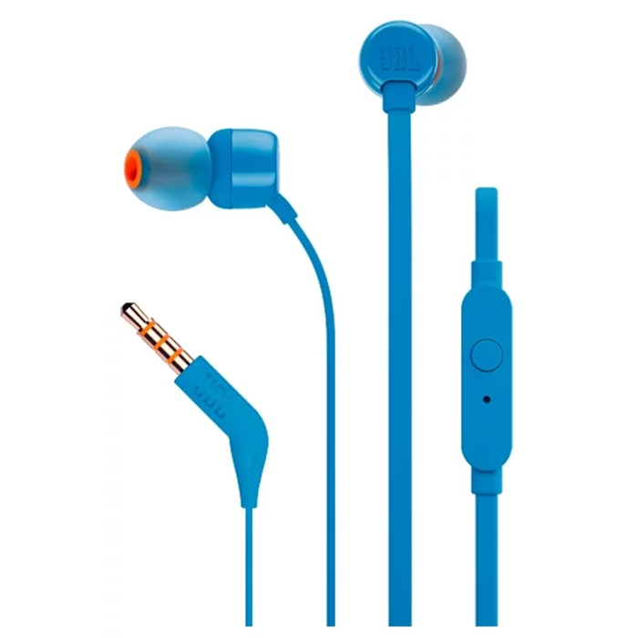 Наушники внутриканальные JBL T110 с микрофоном, 3.5мм, синий (JBLT110BLU)