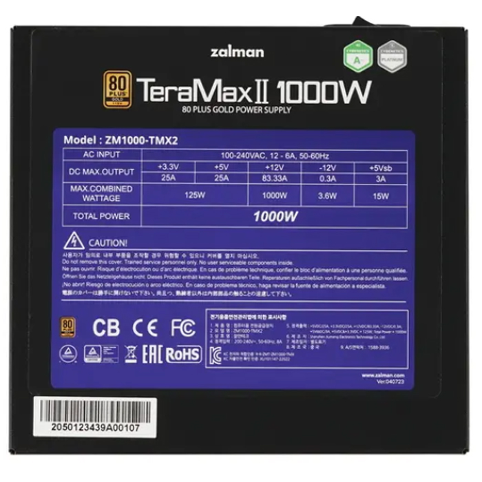 Блок питания 1000W Zalman TMX2 ATX 3.0 (120mm,4+4 pin*2/6+2*4/ 12VHPWR /SATA*12/IDE*3