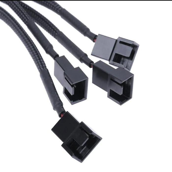 Кабель косичка для кулеров 4pin - 4х4pin 0,25м (в пластиковой гофре) 4pin - 4х4pin 0,25