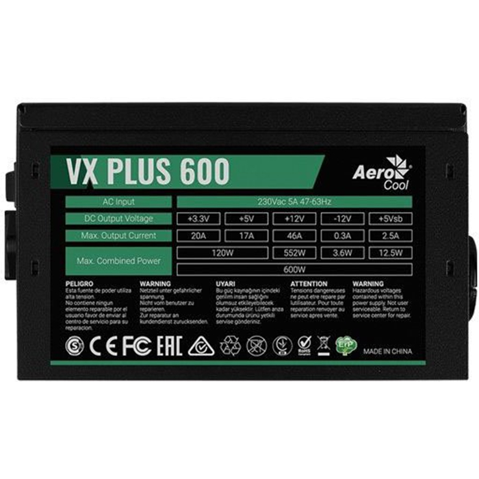Блок питания Aerocool (VX-600 PLUS) 600W VX-600 PLUS 4713105962772 (120mm,4+4pin/6+2pin x 2/SATA x 4