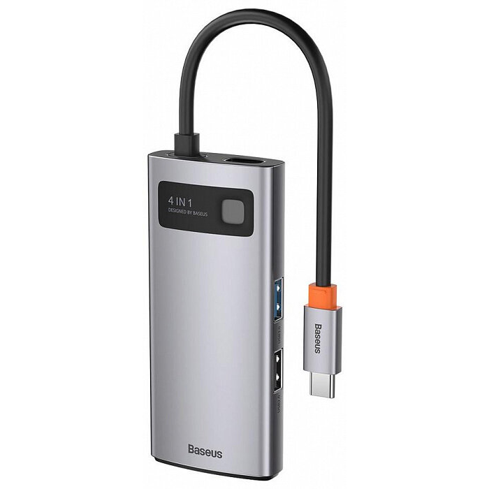 USB концентратор Baseus Multi-functional HUB Metal Gleam Series 4-in-1 (CAHUB-CY0G
) Grey