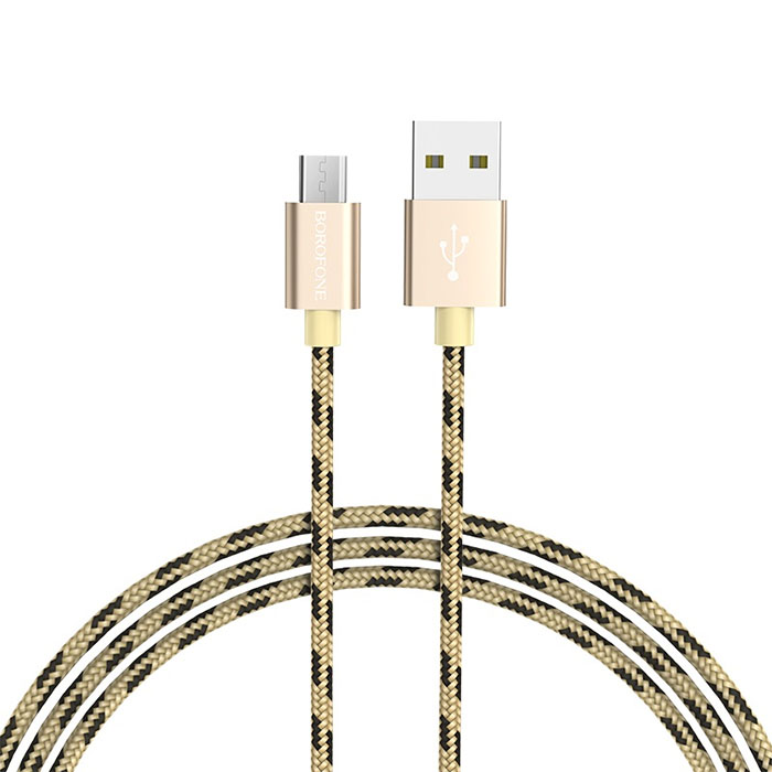 USB-кабель BOROFONE BX24, micro USB, нейлон, 1.0 м, круглый, черно-золотистый