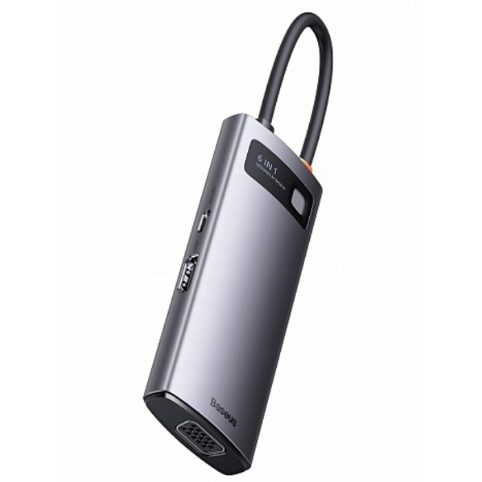 USB концентратор Baseus Multi-functional HUB Metal Gleam Series 6-in-1 (WKWG030013
) Grey