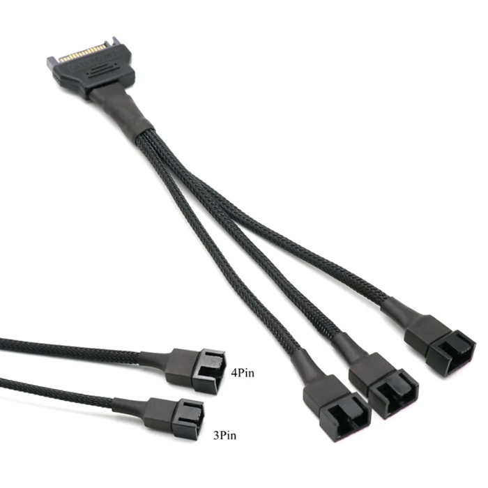 Кабель косичка для кулеров Sata - 3х4pin 0,3м (в пластиковой гофре)