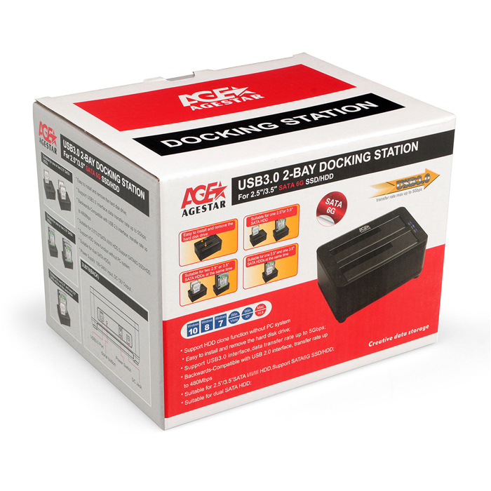 Док станция для  HDD AgeStar 3UBT8 2.5"&3.5" HDD USB3.0 black 3UBT8