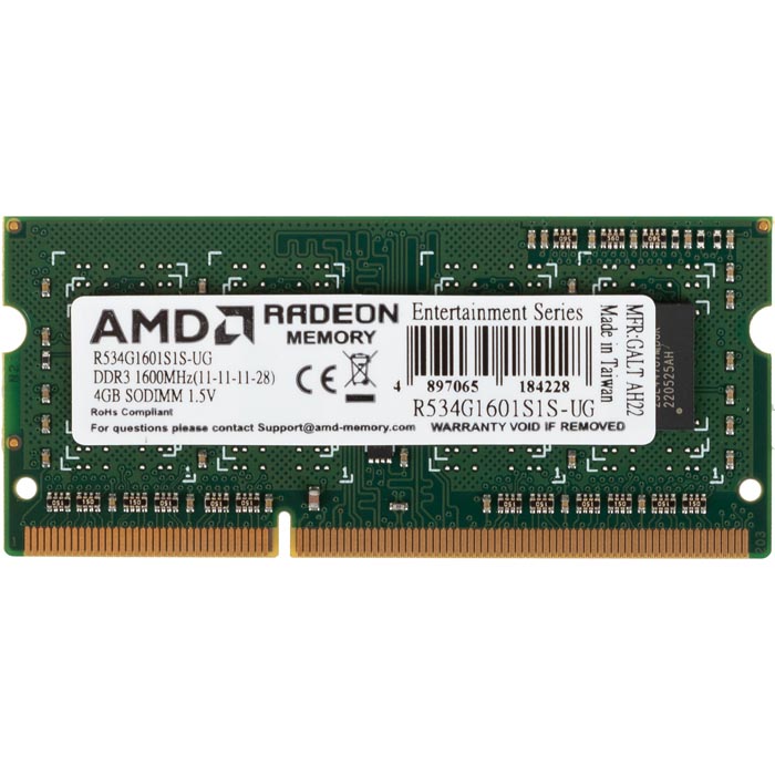 модуль памяти AMD 4GB DDR3 1600MHz SODIMM (R534G1601S1S-UG)