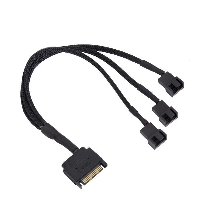 Кабель косичка для кулеров Sata - 3х4pin 0,3м (в пластиковой гофре)